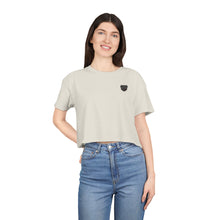 Load image into Gallery viewer, Women’s Chakra Bear Crop Tee — Minimal Black Heart Chest Graphic, Casual Summer Top