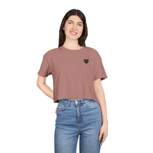 Load image into Gallery viewer, Women’s Chakra Bear Crop Tee — Minimal Black Heart Chest Graphic, Casual Summer Top
