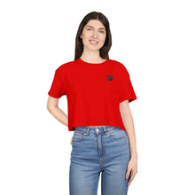 Load image into Gallery viewer, Women’s Chakra Bear Crop Tee — Minimal Black Heart Chest Graphic, Casual Summer Top
