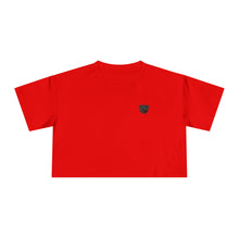 Load image into Gallery viewer, Women’s Chakra Bear Crop Tee — Minimal Black Heart Chest Graphic, Casual Summer Top
