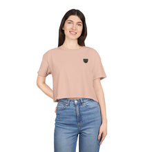 Load image into Gallery viewer, Women’s Chakra Bear Crop Tee — Minimal Black Heart Chest Graphic, Casual Summer Top
