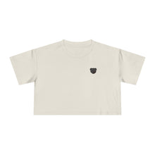 Load image into Gallery viewer, Women’s Chakra Bear Crop Tee — Minimal Black Heart Chest Graphic, Casual Summer Top
